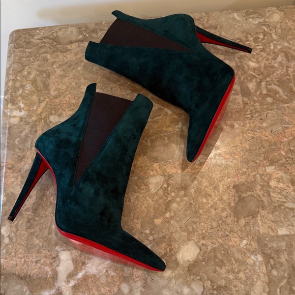 Christian Louboutin Dark Green and Red Heeled Boots - Picture 1 of 11